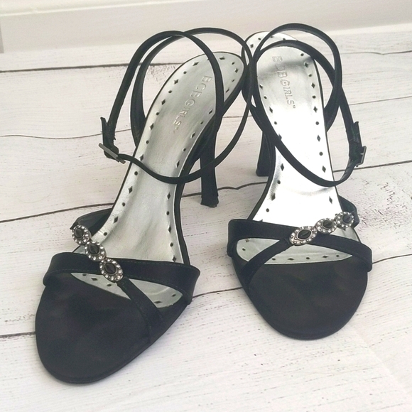 BCBGirls Black Satin Ankle Strap Sandals - Size 8 - Picture 7 of 14